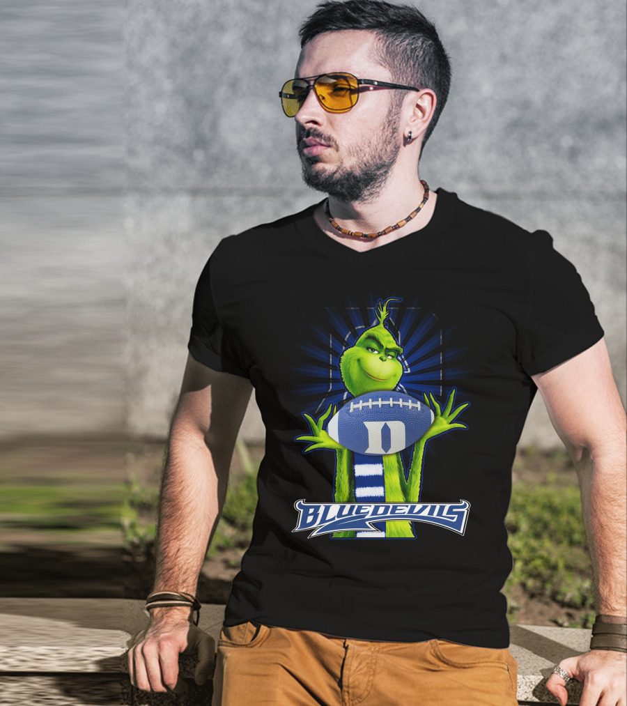 Grinch Holding Duke Blue Devils Football T-Shirt
