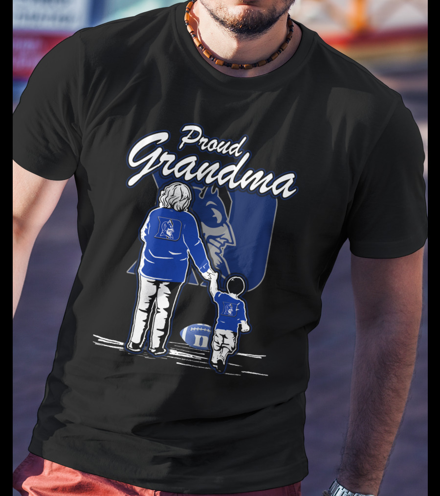 Proud Grandma Duke Blue Devils Football Fan With Child Walking Iconic T-Shirt