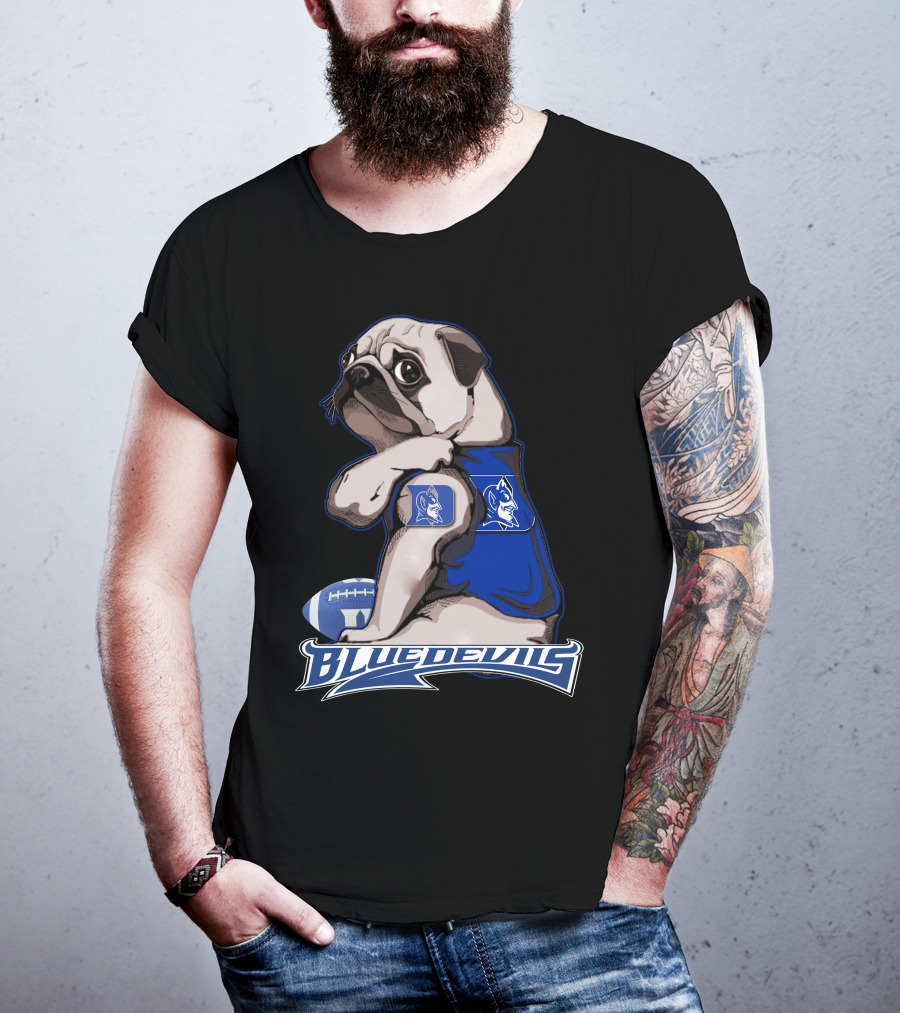 Pug Wearing Blue Devils Football Jersey T-Shirt