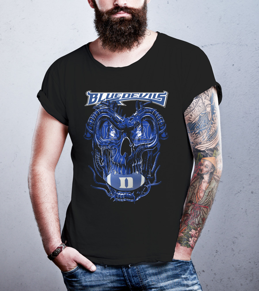Dragonskull Duke Blue Devils Cybernetic Skull Football Faceplate T-Shirt