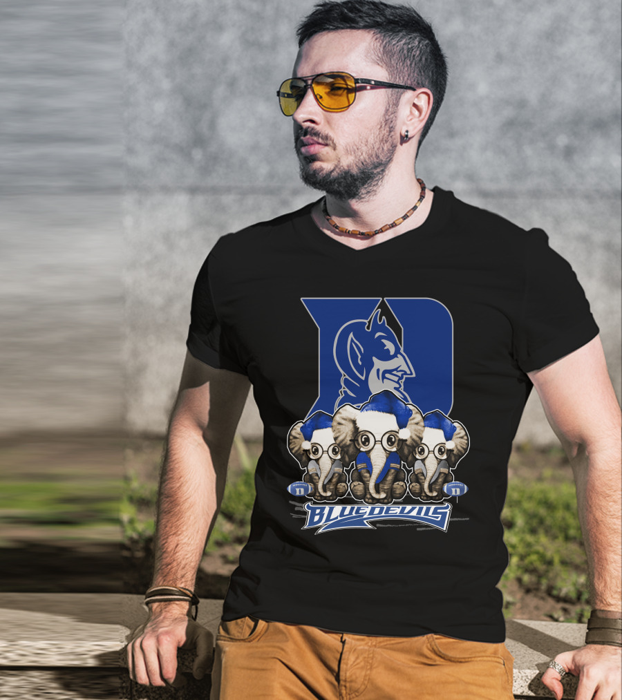 Elephant Xmas Duke Blue Devils Holiday Trio T-Shirt