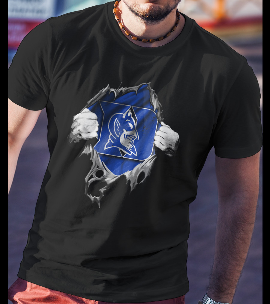 Torn Duke Blue Devils Logo Rip Open With Hands T-Shirt