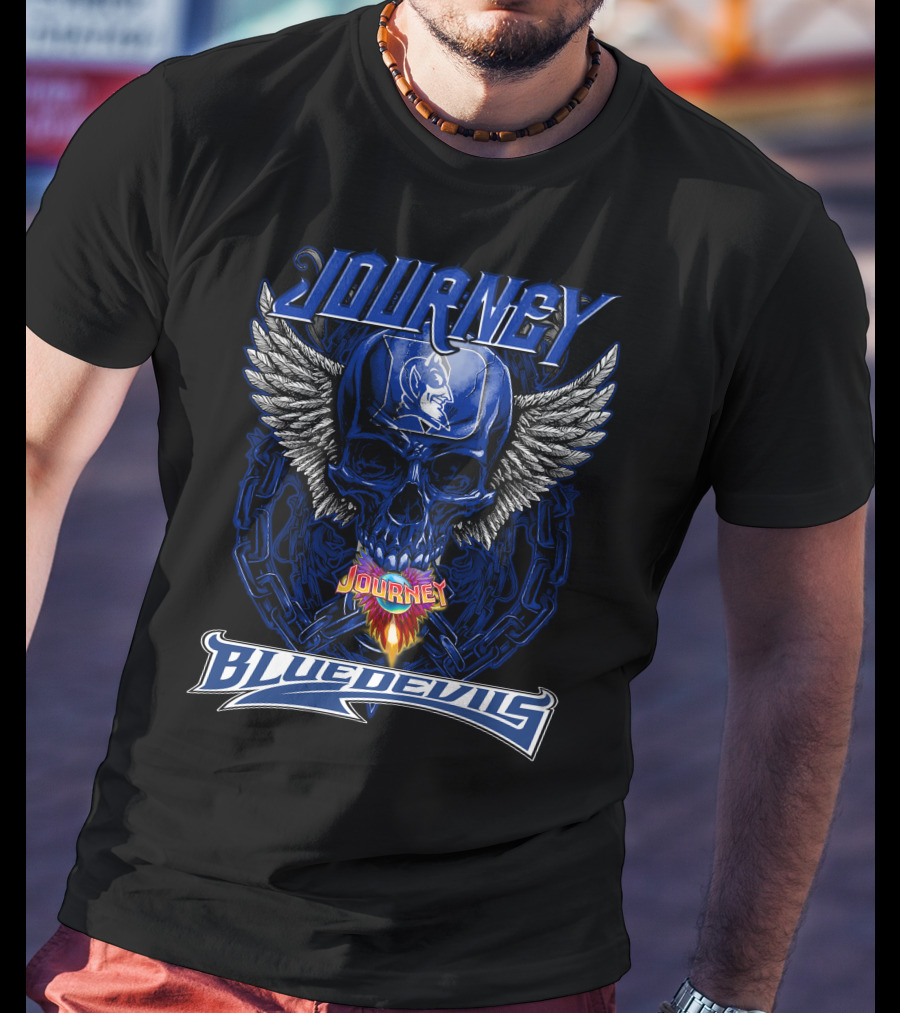 Journey Blue Devils Skull Wings Flame T-Shirt