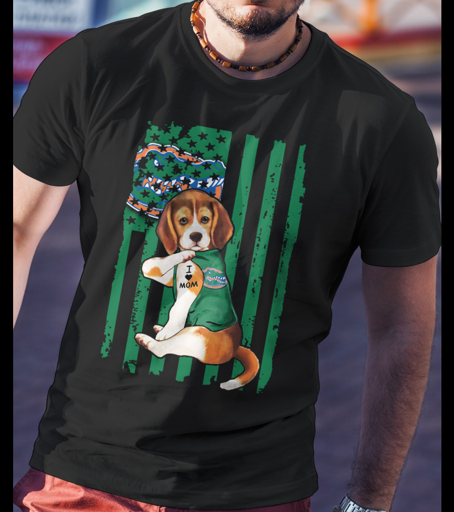 Beagle I Love Mom Florida Gators Flag T-Shirt
