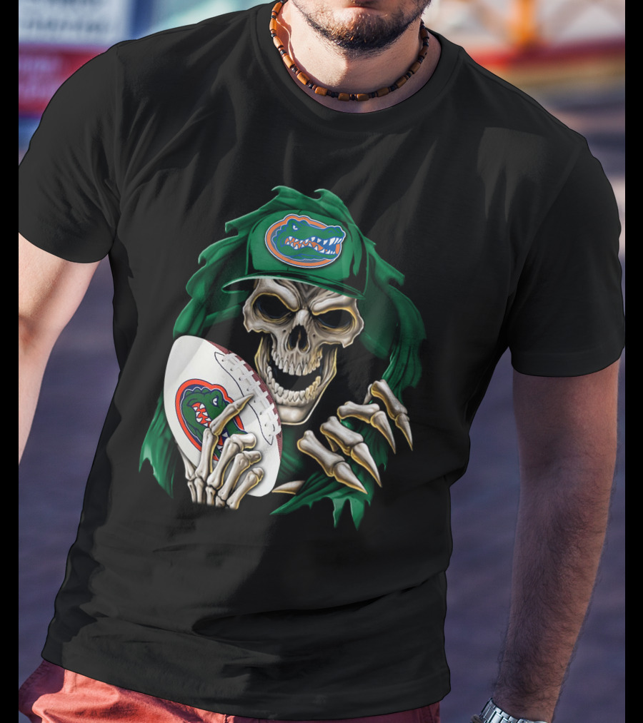 Skullbong Florida Gators Skeleton With Football And Logo T-Shirt