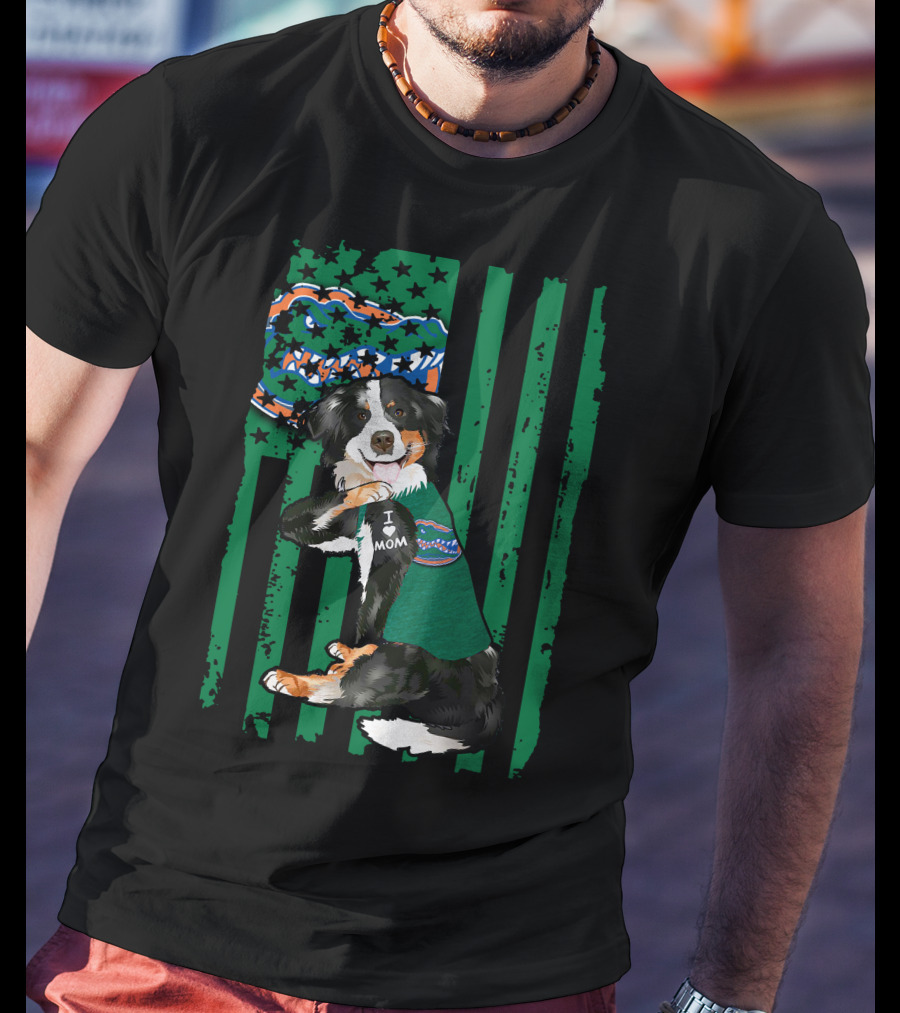 Border Collie I Love Mom Florida Gators Patriotic Flag T-Shirt