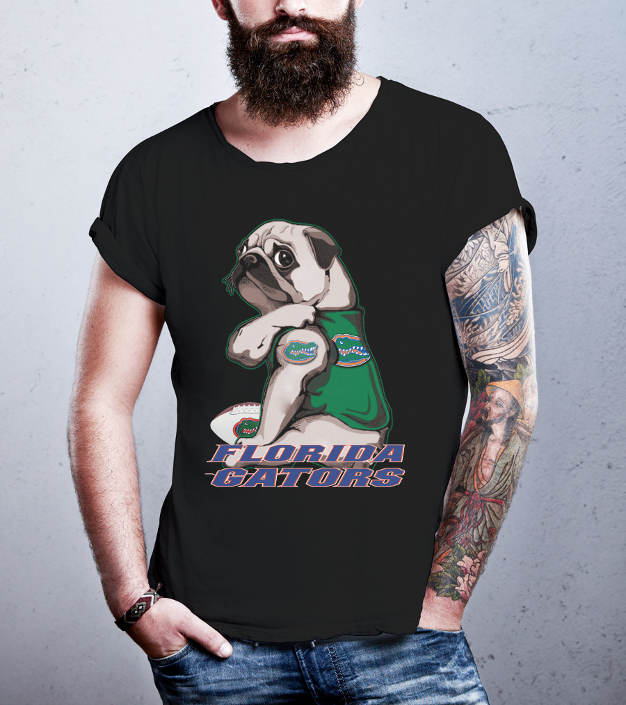 Pug Wearing Florida Gators Shirt With Football T-Shirt