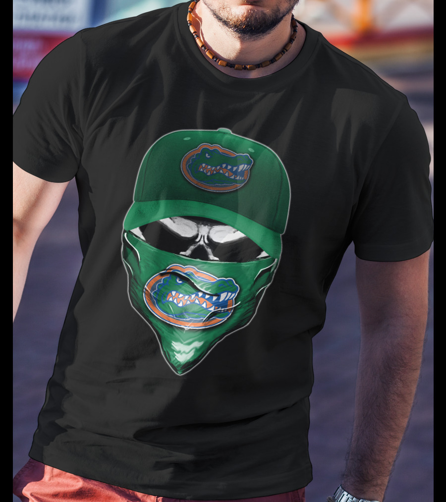 Skull With Florida Gators Logo And Green Cap T-Shirt