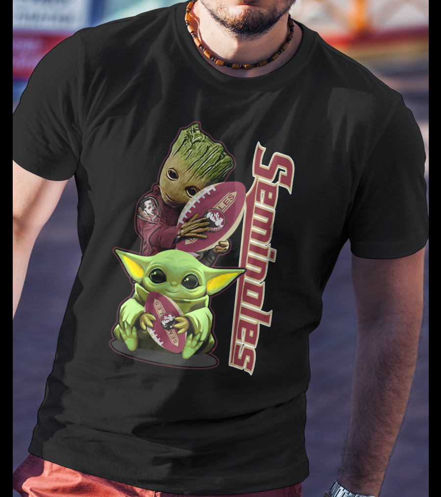Seminoles Baby Alien And Tree Hero Holding Football T-Shirt