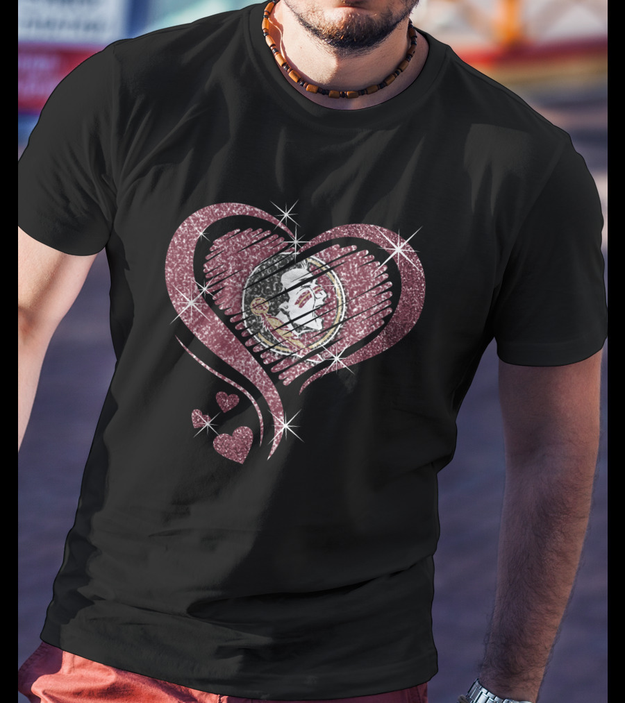 Heart Diamond Florida State Seminoles Glitter T-Shirt