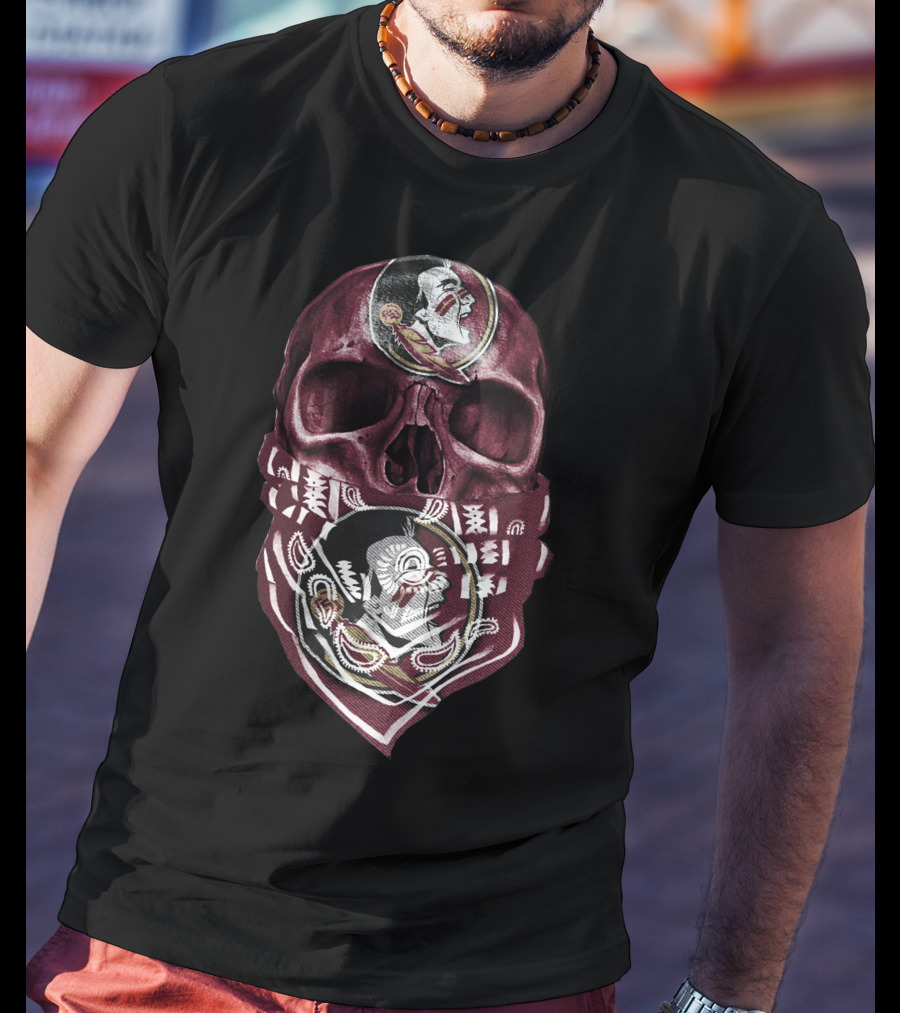 Skull With Florida State Seminoles Logo Bandana T-Shirt