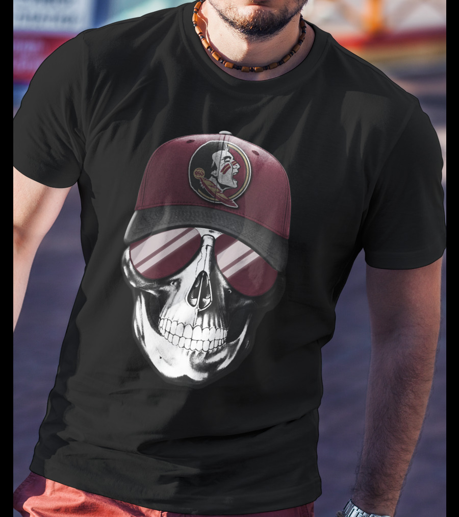 Skull Wearing Florida State Seminoles Cap With Sunglasses T-Shirt