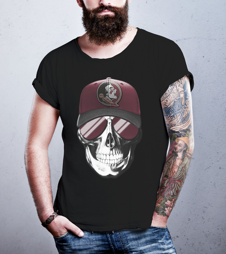 Skull Wearing Florida State Seminoles Cap With Sunglasses T-Shirt