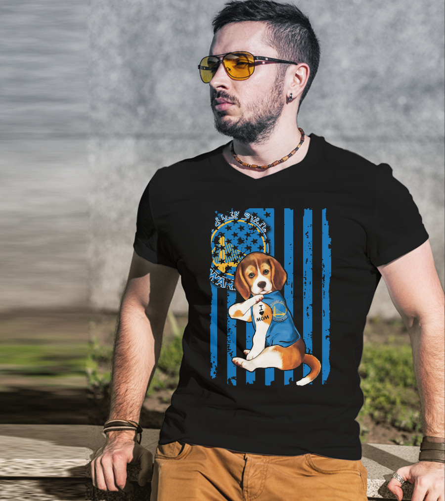 Golden State Warriors Beagle I Love Mom Tattoo T-Shirt