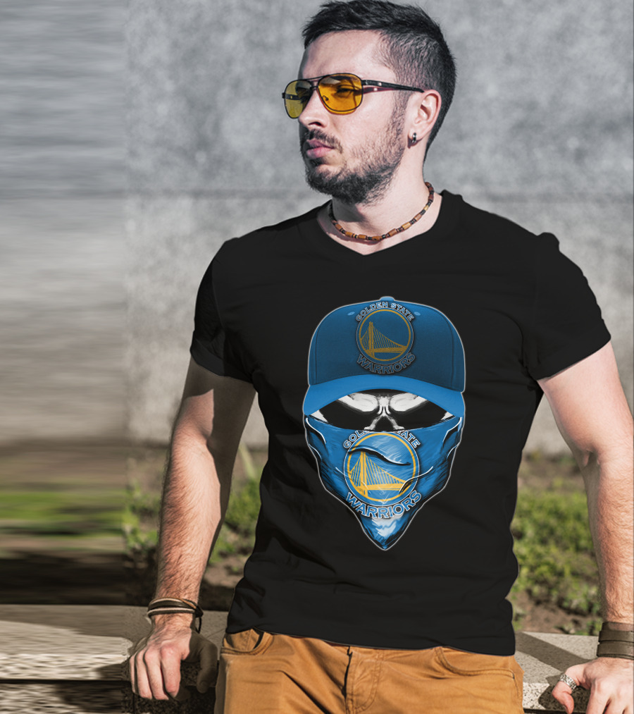 Golden State Warriors Skull V6 Bandana And Cap Combo T-Shirt