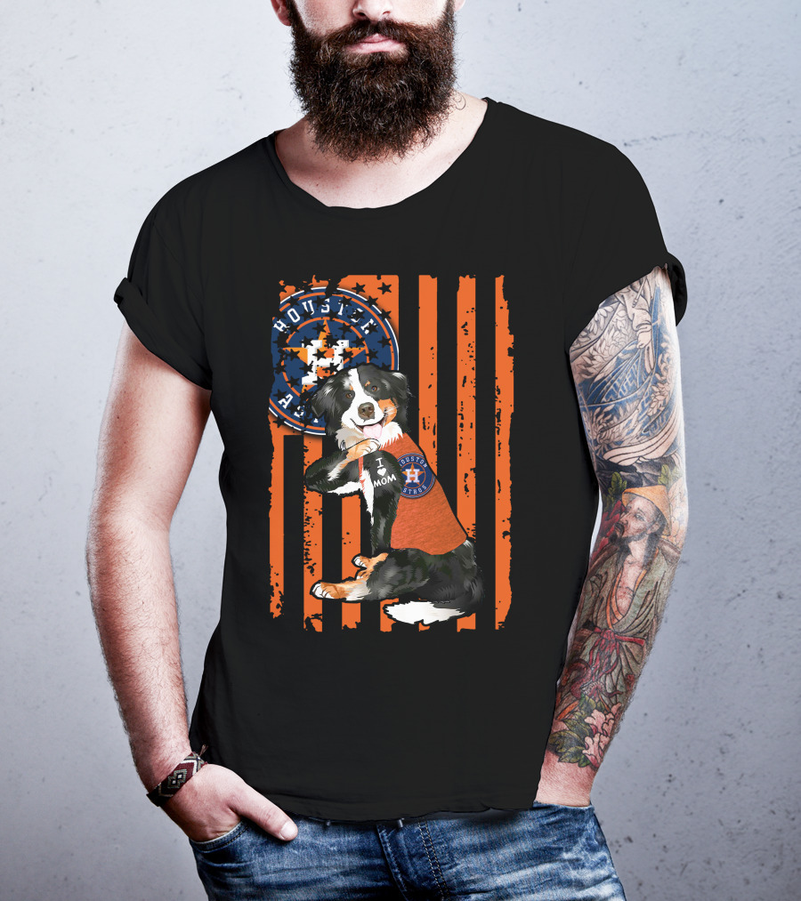 Border Collie I Love Mom Houston Astros Fan Stripes T-Shirt