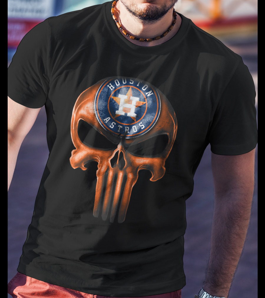 Skull With Houston Astros Baseball Emblem T-Shirt