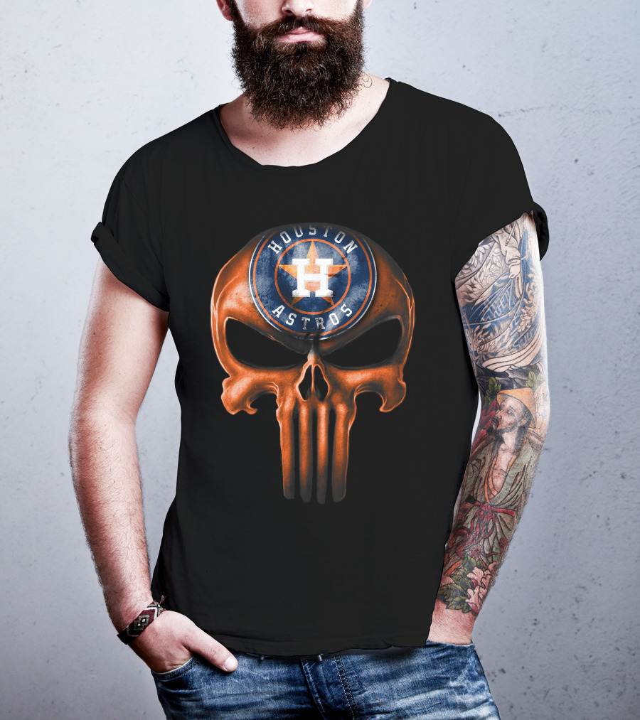Skull With Houston Astros Baseball Emblem T-Shirt