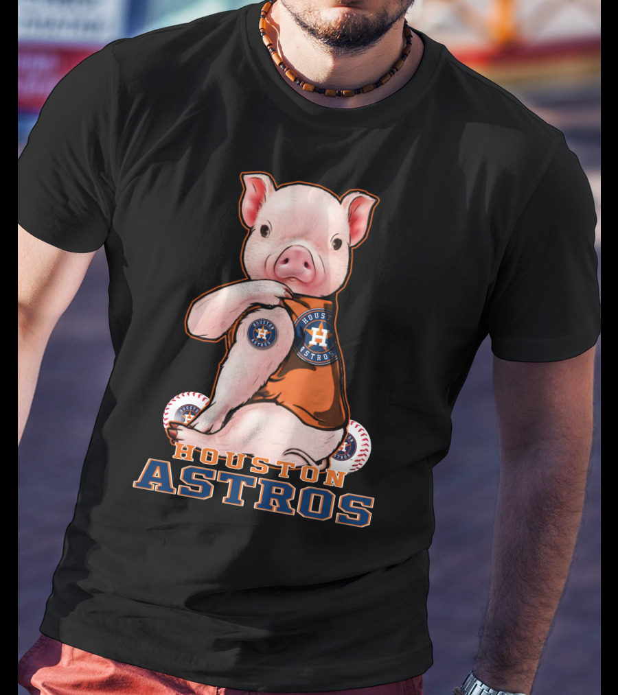 Pig Wearing Houston Astros Jersey With Logo And Baseballs T-Shirt