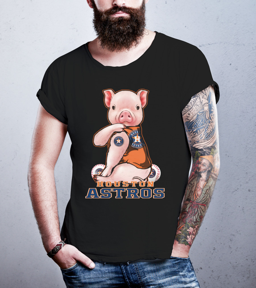 Pig Wearing Houston Astros Jersey With Logo And Baseballs T-Shirt