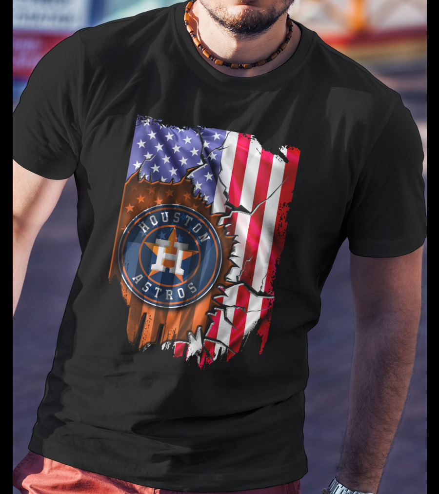 Houston Astros American Flag Torn T-Shirt
