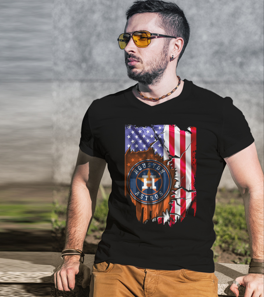 Houston Astros American Flag Torn T-Shirt