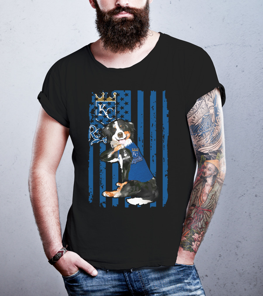 Border Collie Kansas City Royals I Love Mom Blue Stripes Stars T-Shirt