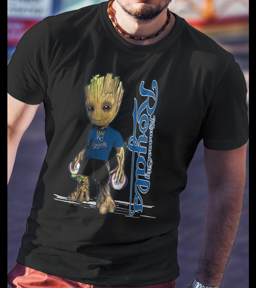 Groot Kansas City Royals Baseball Fan Character With Team T-Shirt
