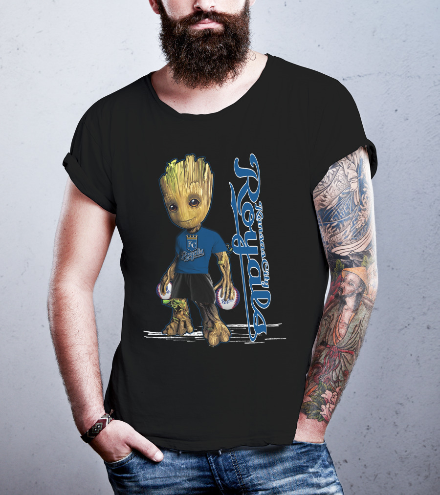 Groot Kansas City Royals Baseball Fan Character With Team T-Shirt