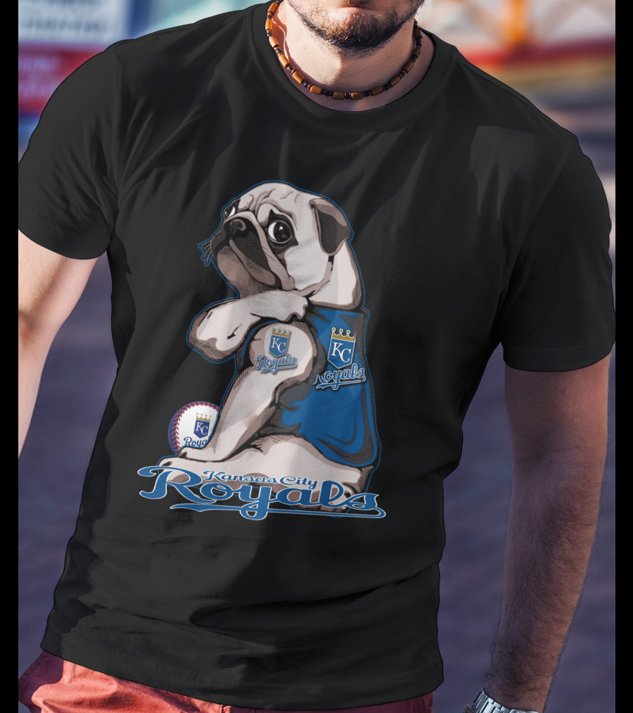 Kansas City Royals Pug With KC Royals Logo And Baseball T-Shirt