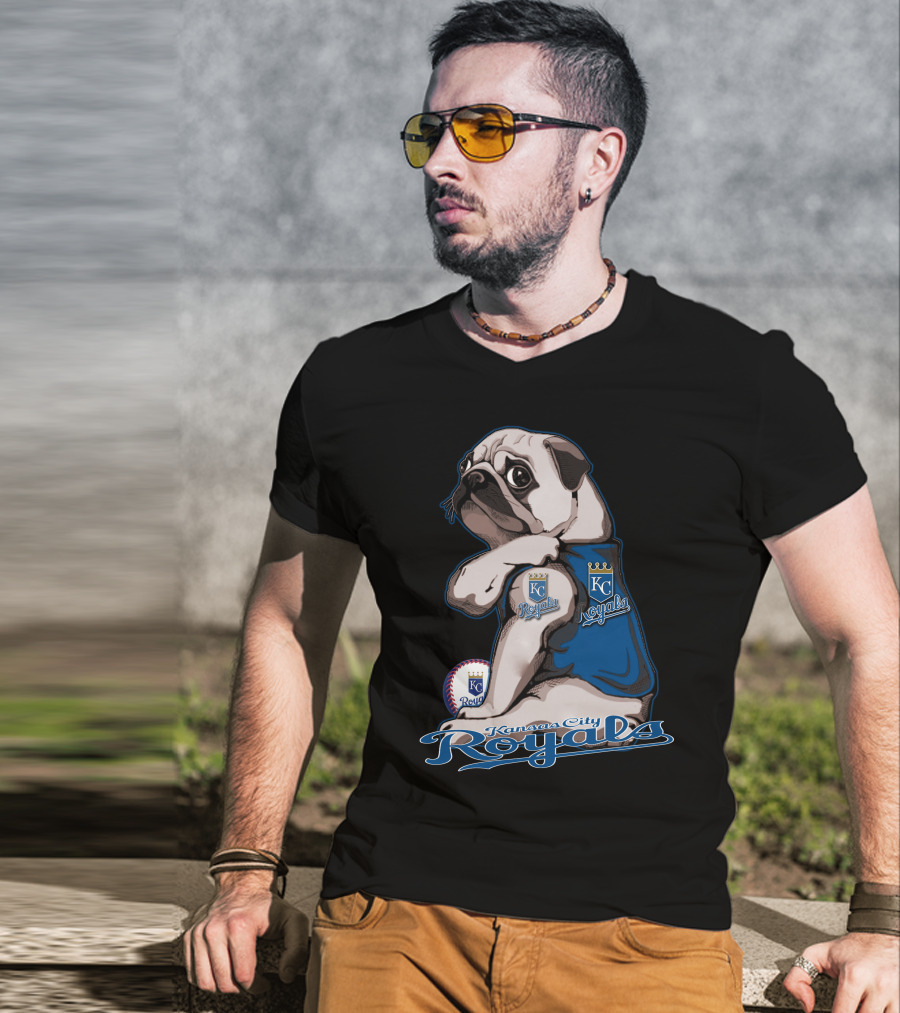 Kansas City Royals Pug With KC Royals Logo And Baseball T-Shirt