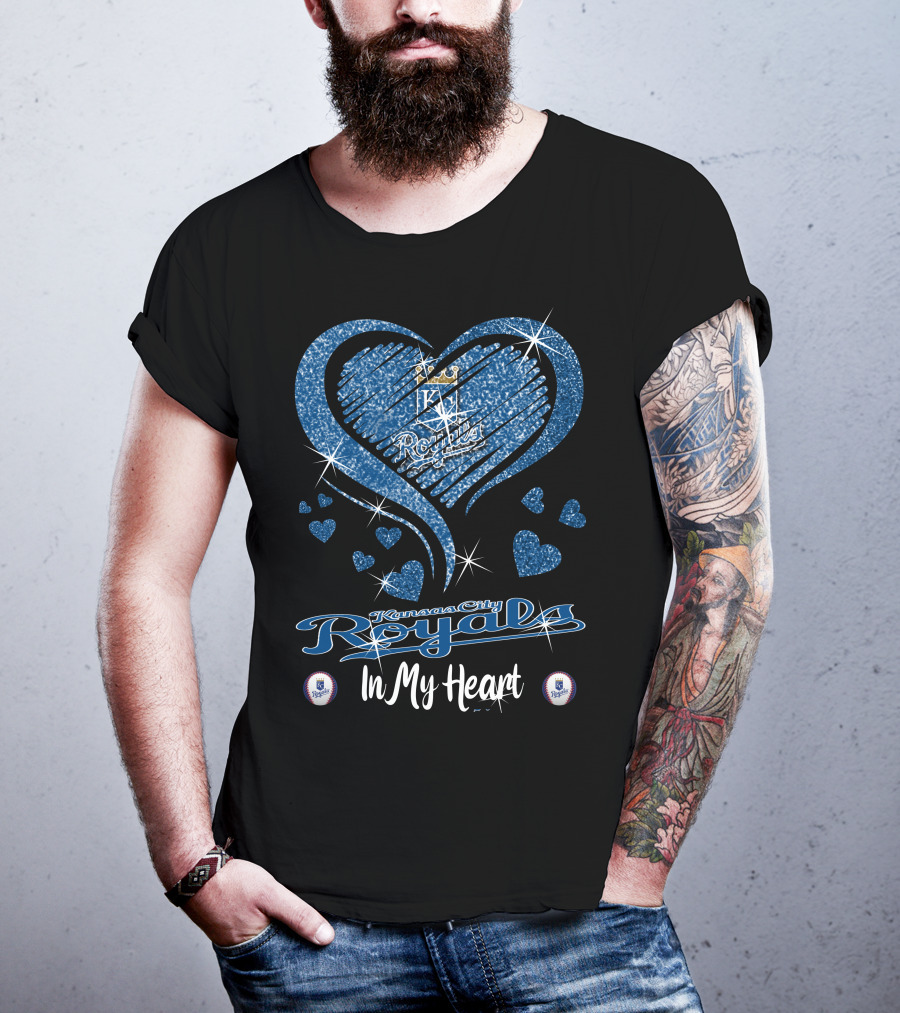 Kansas City Royals In My Heart Sparkling Blue Heart T-Shirt