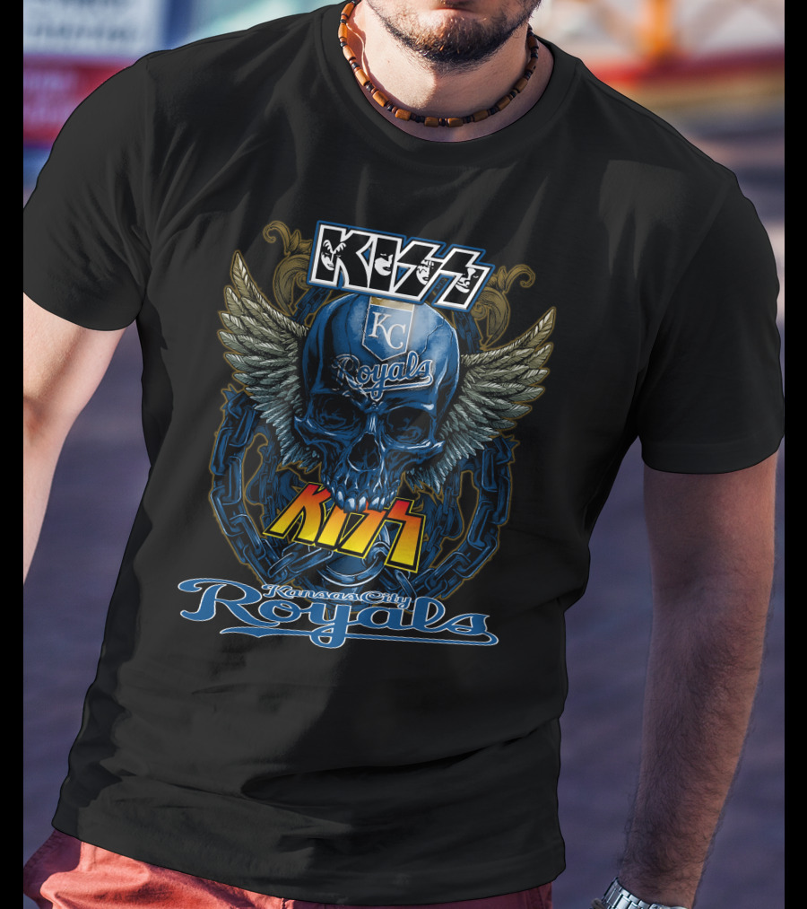 Kiss Kansas City Royals Skull Wings Chain T-Shirt