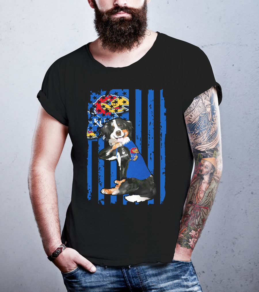 Border Collie I Love Mom Kansas Jayhawks Flag T-Shirt