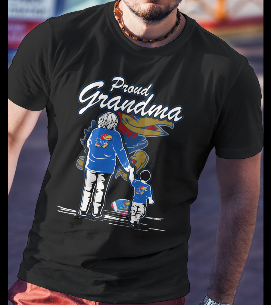 Proud Grandma Of Kansas Jayhawks Fan With Logo T-Shirt