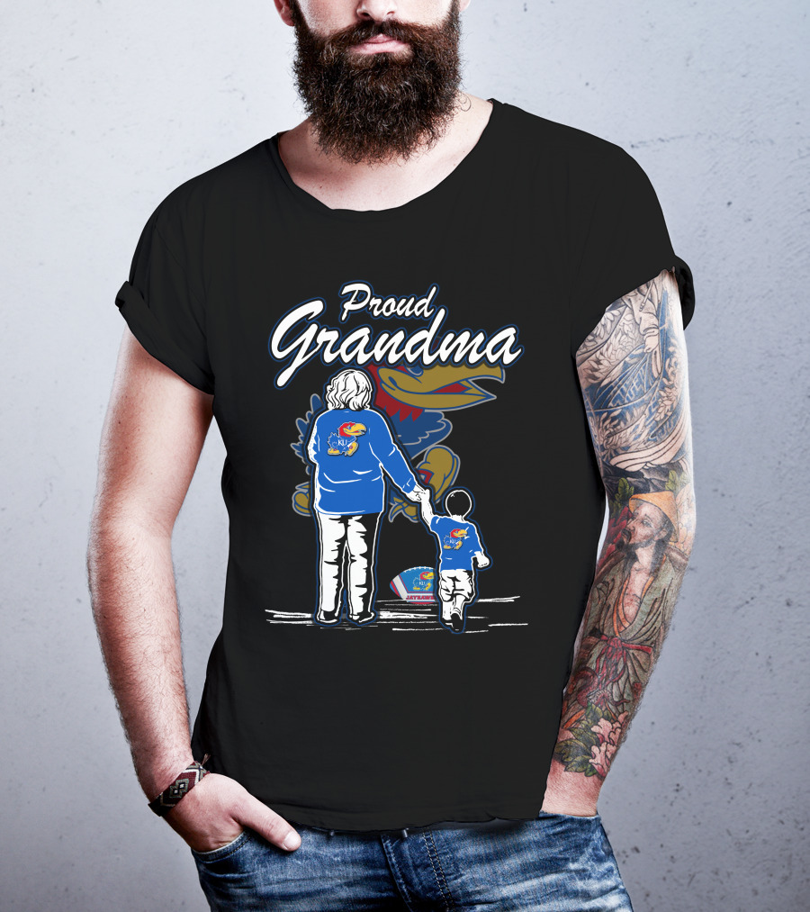 Proud Grandma Of Kansas Jayhawks Fan With Logo T-Shirt