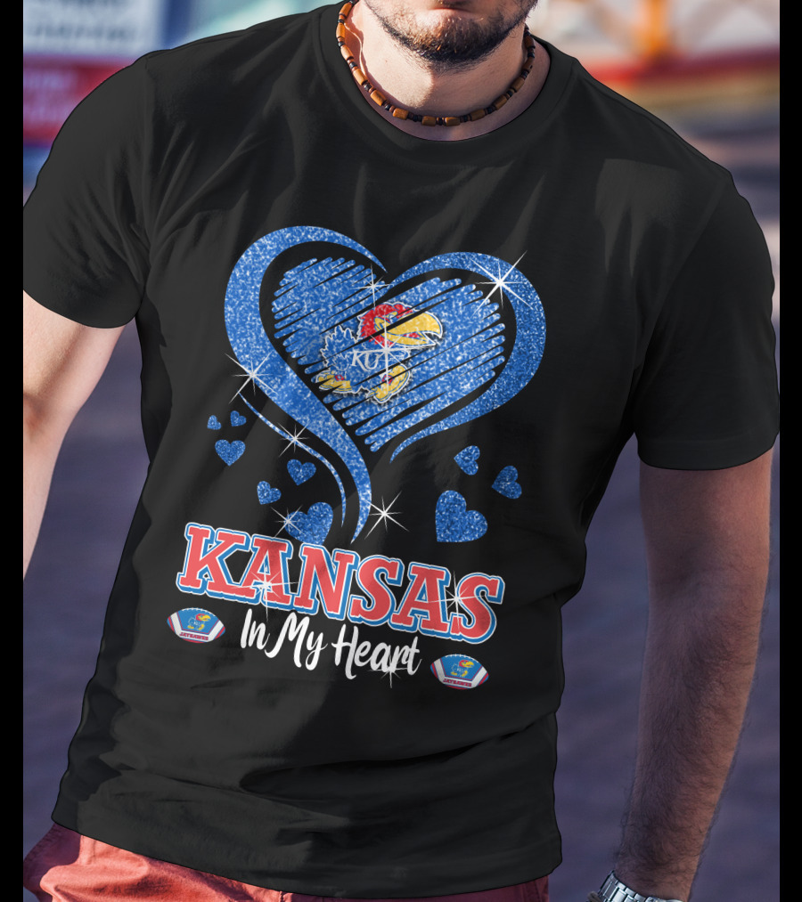 Kansas Jayhawks Heart KU Love Glitters Kansas In My Heart T-Shirt