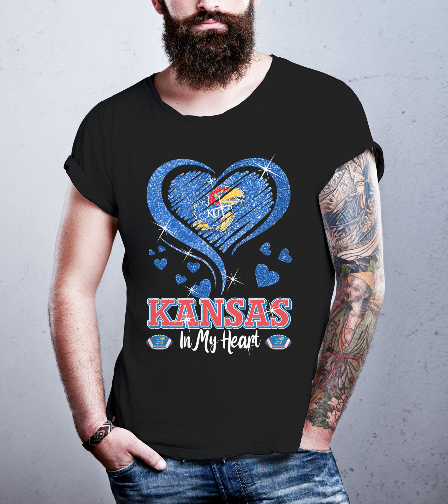 Kansas Jayhawks Heart KU Love Glitters Kansas In My Heart T-Shirt