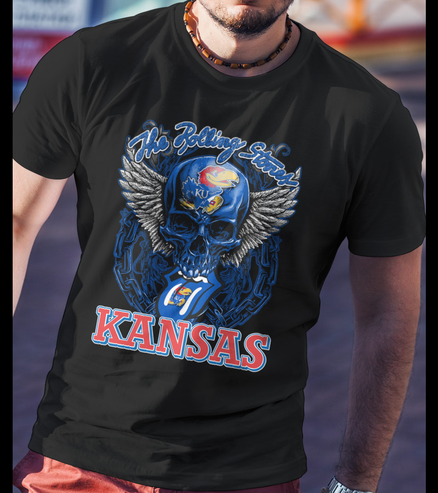 The Rolling Stones Kansas Jayhawks Ku Winged Skull T-Shirt