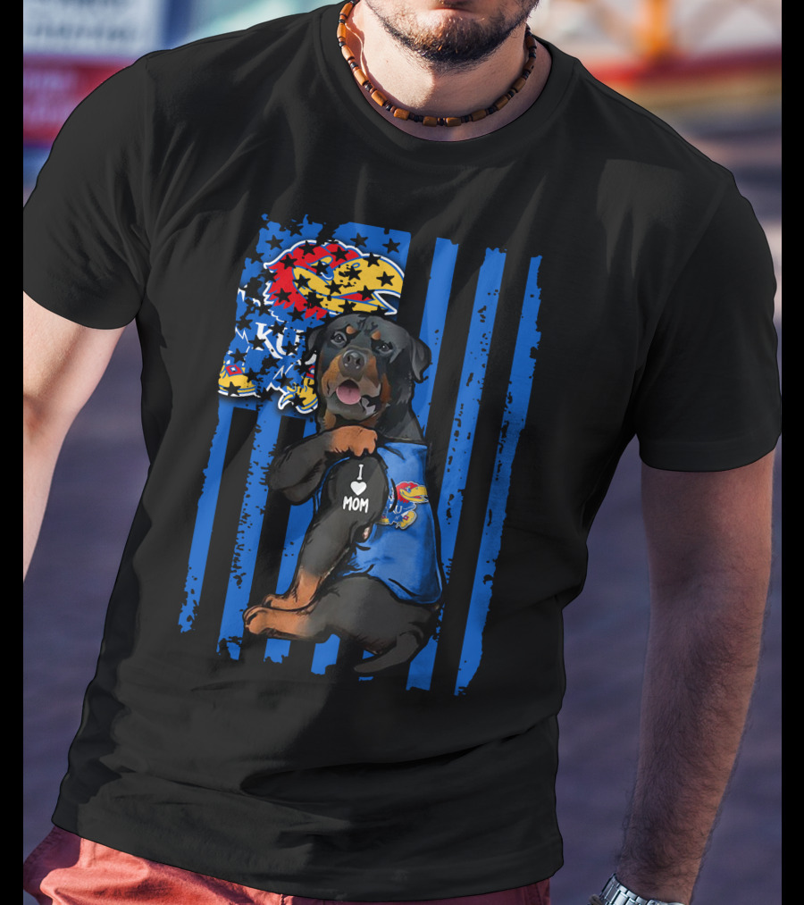 Rottweiler Kansas Jayhawks I Love Mom T-Shirt