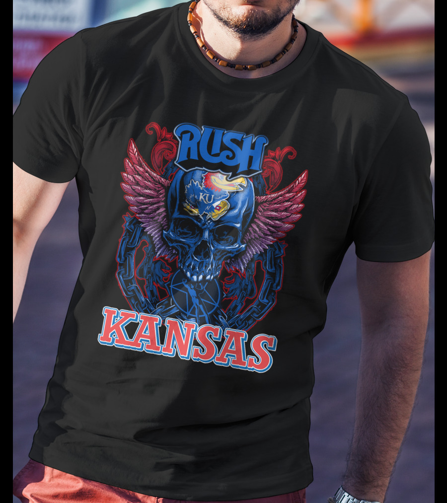 Rush KU Kansas Jayhawks Skull Winged T-Shirt