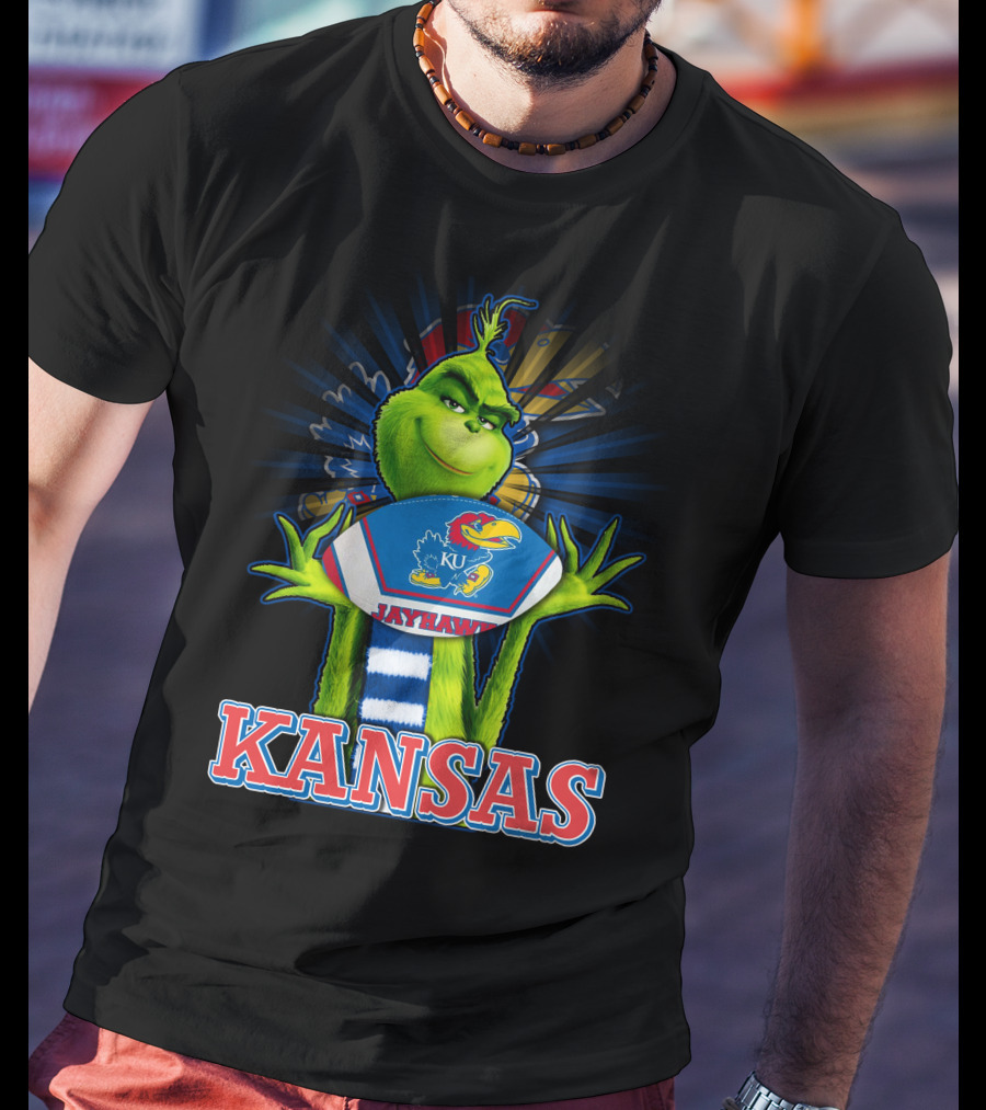 Grinch Holding Kansas Jayhawks Football Kansas T-Shirt