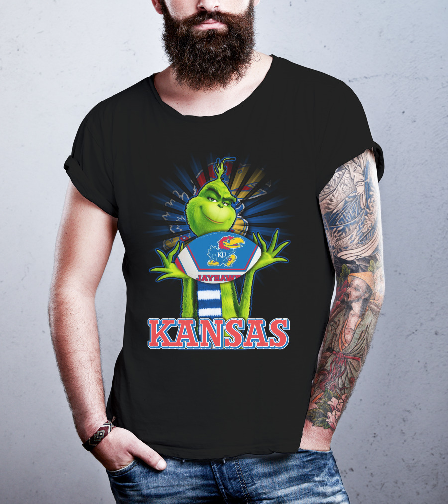 Grinch Holding Kansas Jayhawks Football Kansas T-Shirt