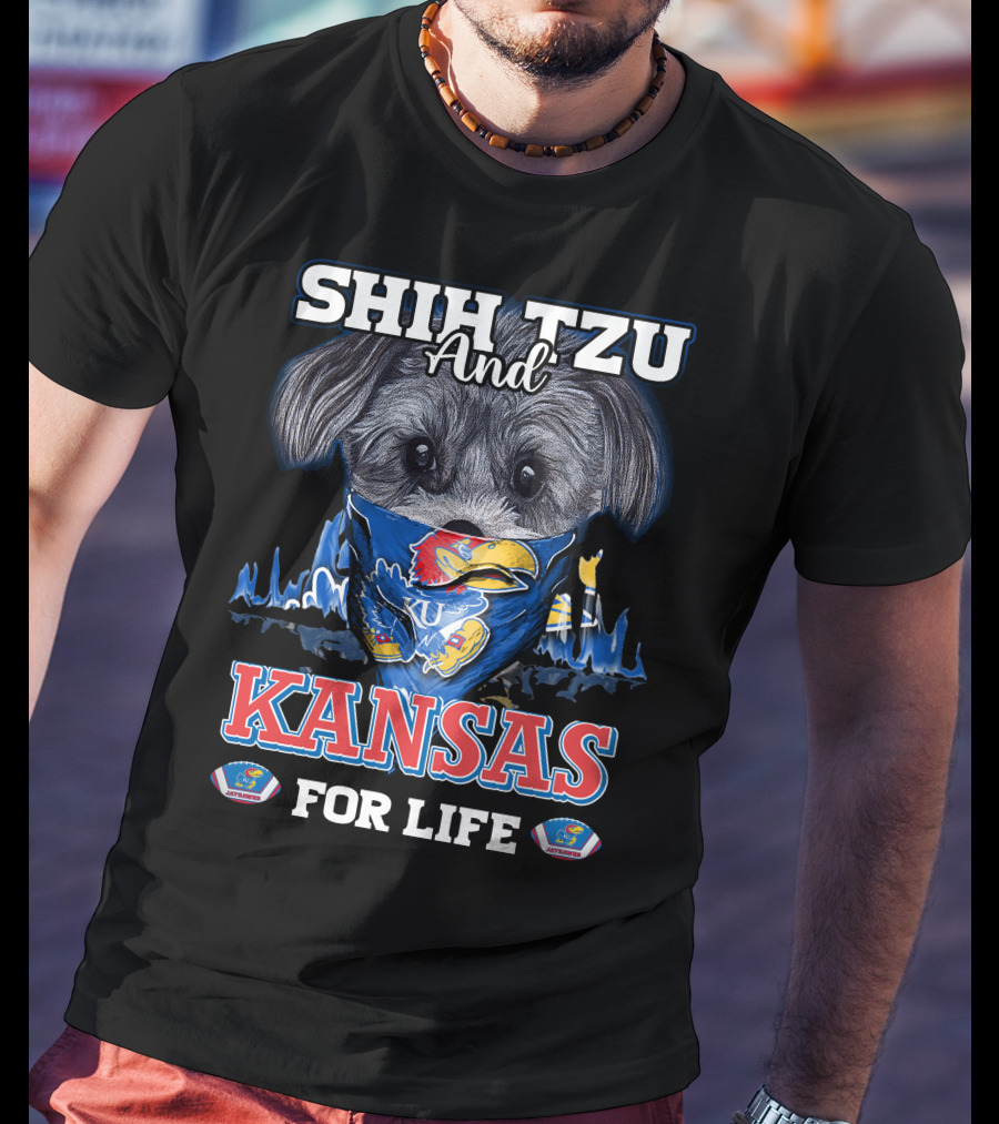 Shih Tzu And Kansas For Life Jayhawks Fan By T-Shirt