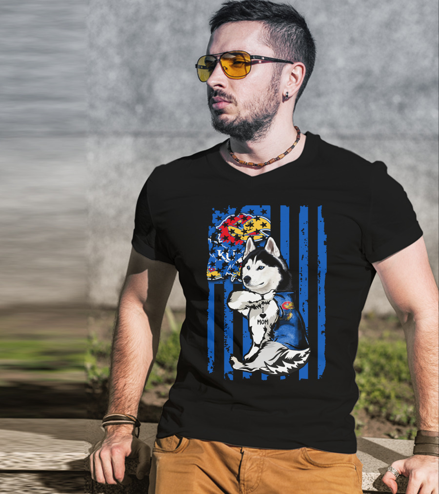 Siberian Husky KU Mom Kansas Jayhawks T-Shirt