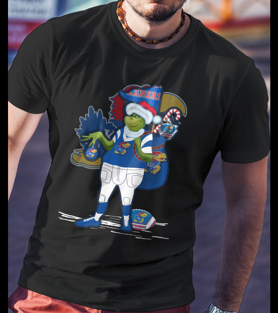 Grinchxmas Kansas Jayhawks Football Holiday Crossover T-Shirt