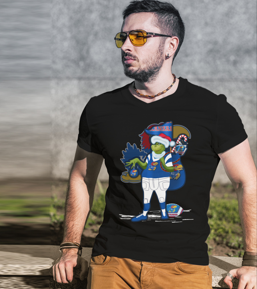 Grinchxmas Kansas Jayhawks Football Holiday Crossover T-Shirt
