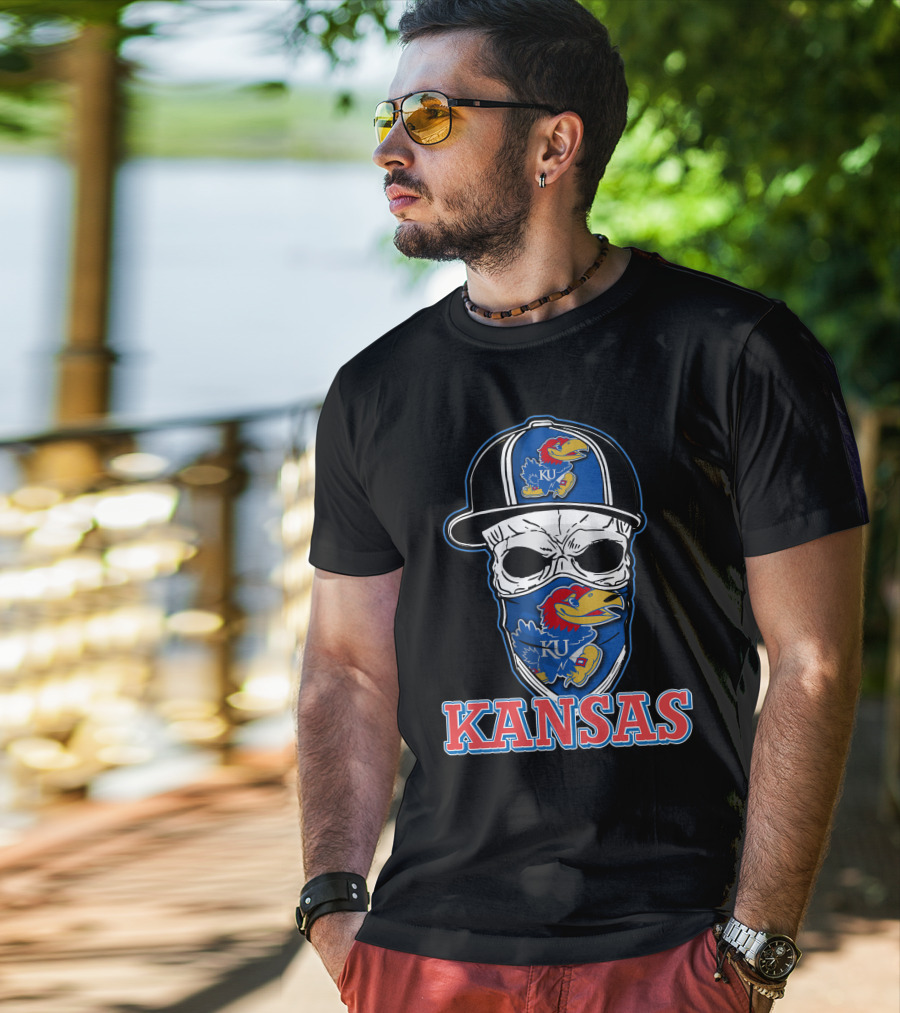 Kansas Jayhawks Skull Hat KU T-Shirt