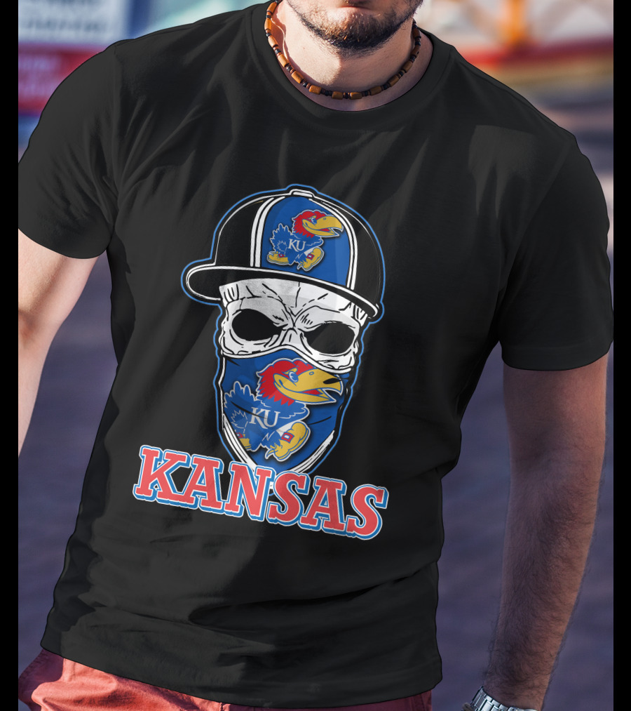Kansas Jayhawks Skull Hat KU T-Shirt
