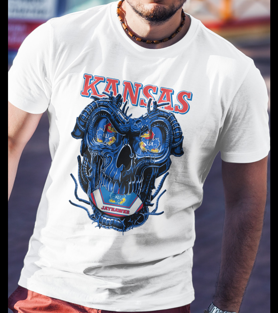 Kansas Jayhawks Dragonskull KU Football T-Shirt
